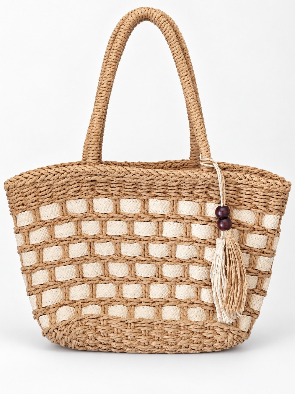 Woven Straw Cream Color Purse With Long Strap